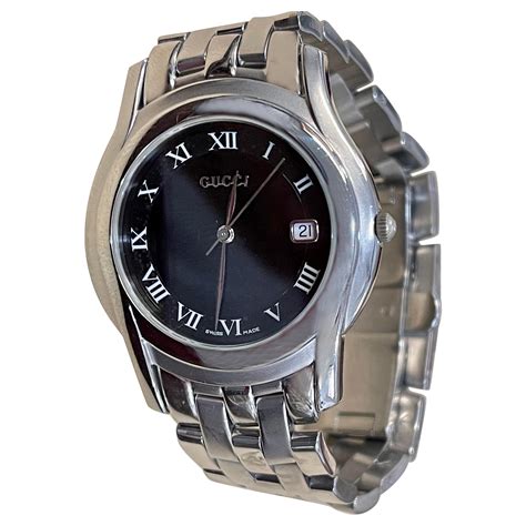 silver gucci watch black face roman rumerals|Gucci Roman Numerals Wristwatches for sale .